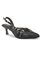 Glossy Patent-Finish Multi Buckle Strap Slingback Pointed Toe Pumps