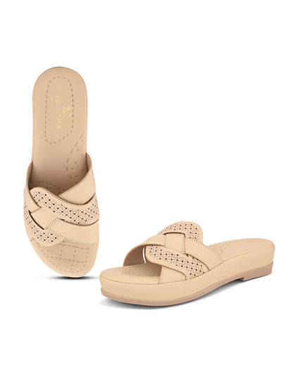 Elegant  Cross-Strap Slippers with Laser-Cut Detailing