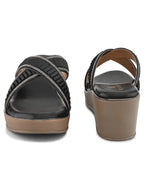 Criss-Cross Wedge Sandals for Women Pleated Straps with Subtle Shine Detailing