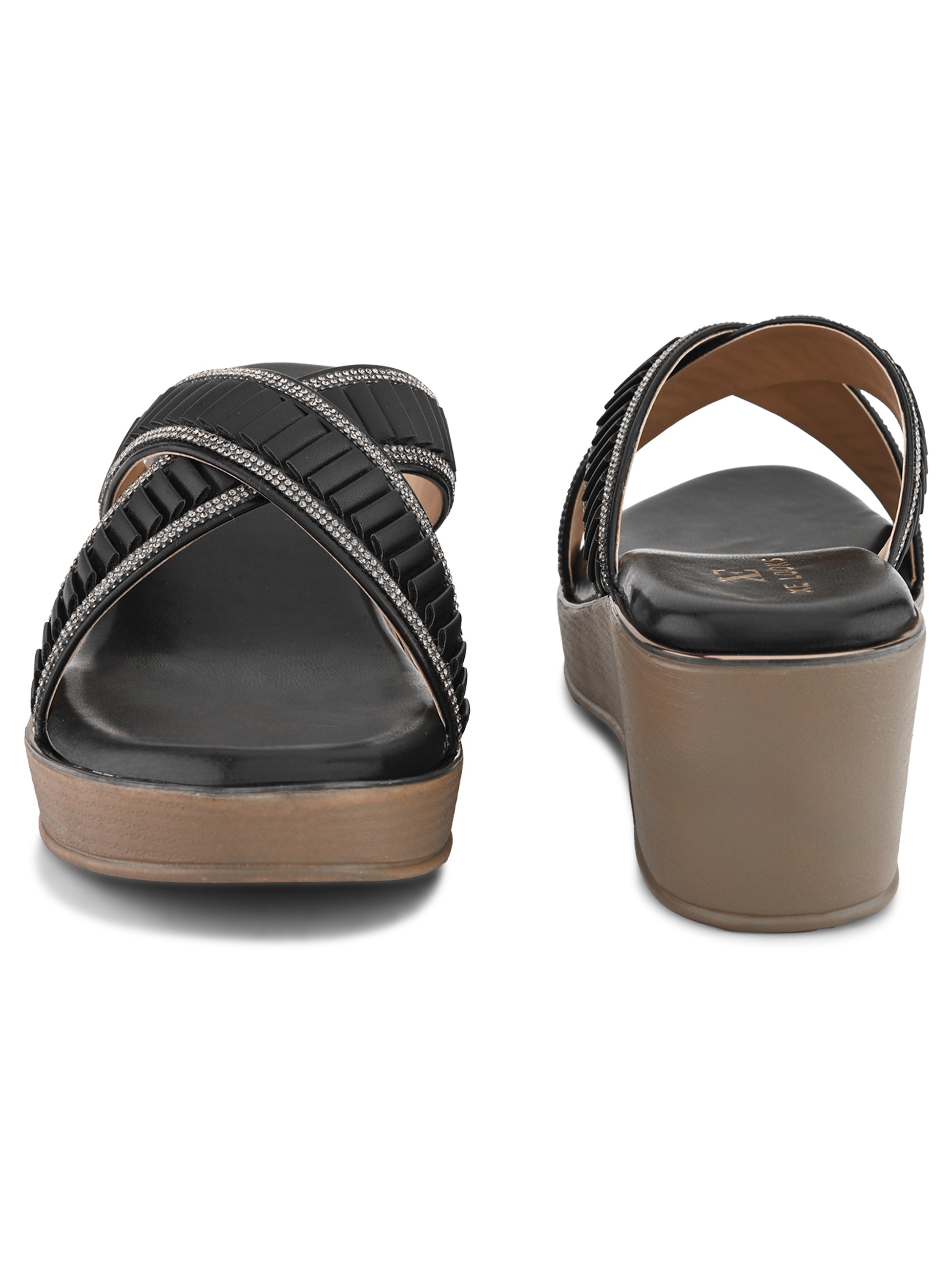 Criss-Cross Wedge Sandals for Women Pleated Straps with Subtle Shine Detailing