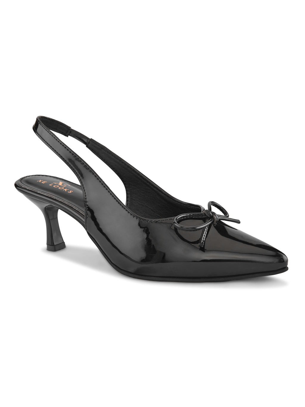 Glossy Patent-Finish Bow Detail Slingback Pointed Toe Pumps