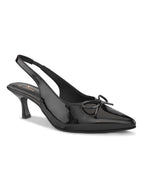 Glossy Patent-Finish Bow Detail Slingback Pointed Toe Pumps