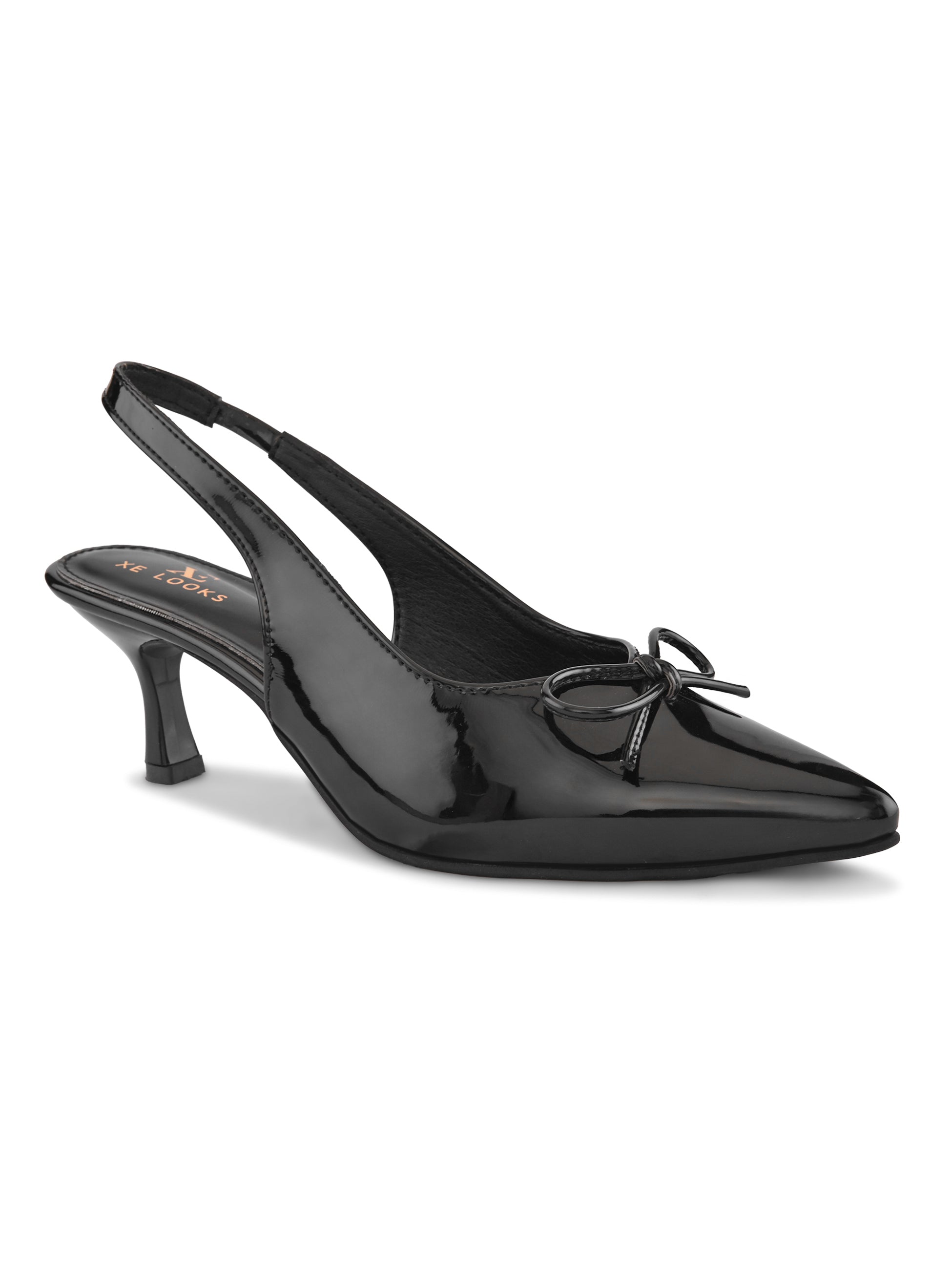 Glossy Patent-Finish Bow Detail Slingback Pointed Toe Pumps