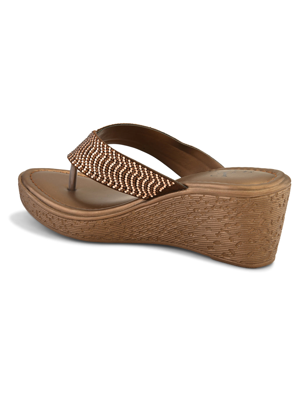 Wedge Thong Sandals Pleated Upper Strap with Subtle Rhinestone Embellishments