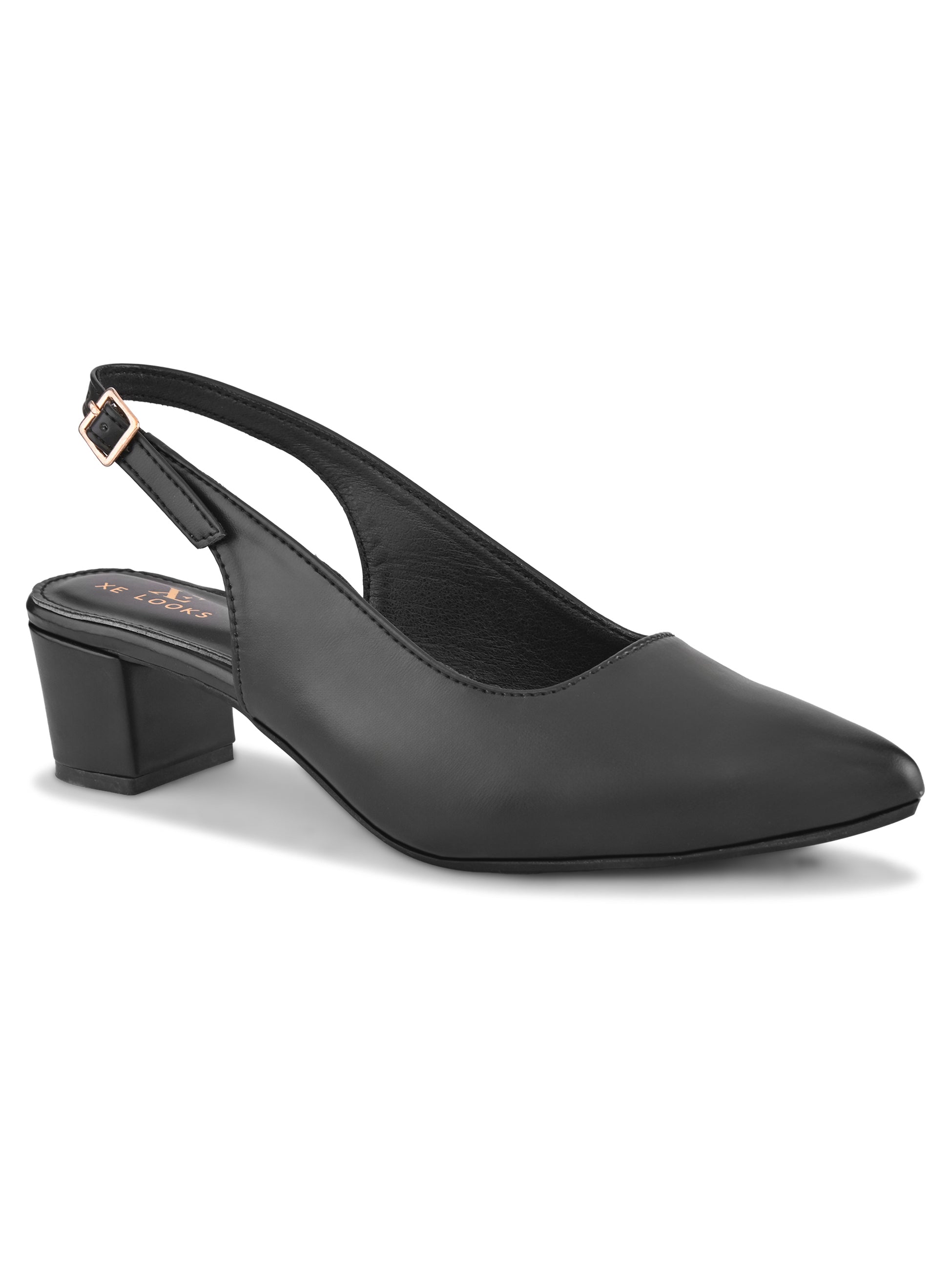 Sleek Closed-Toe Slingback Buckle Strap Block Heel Pumps