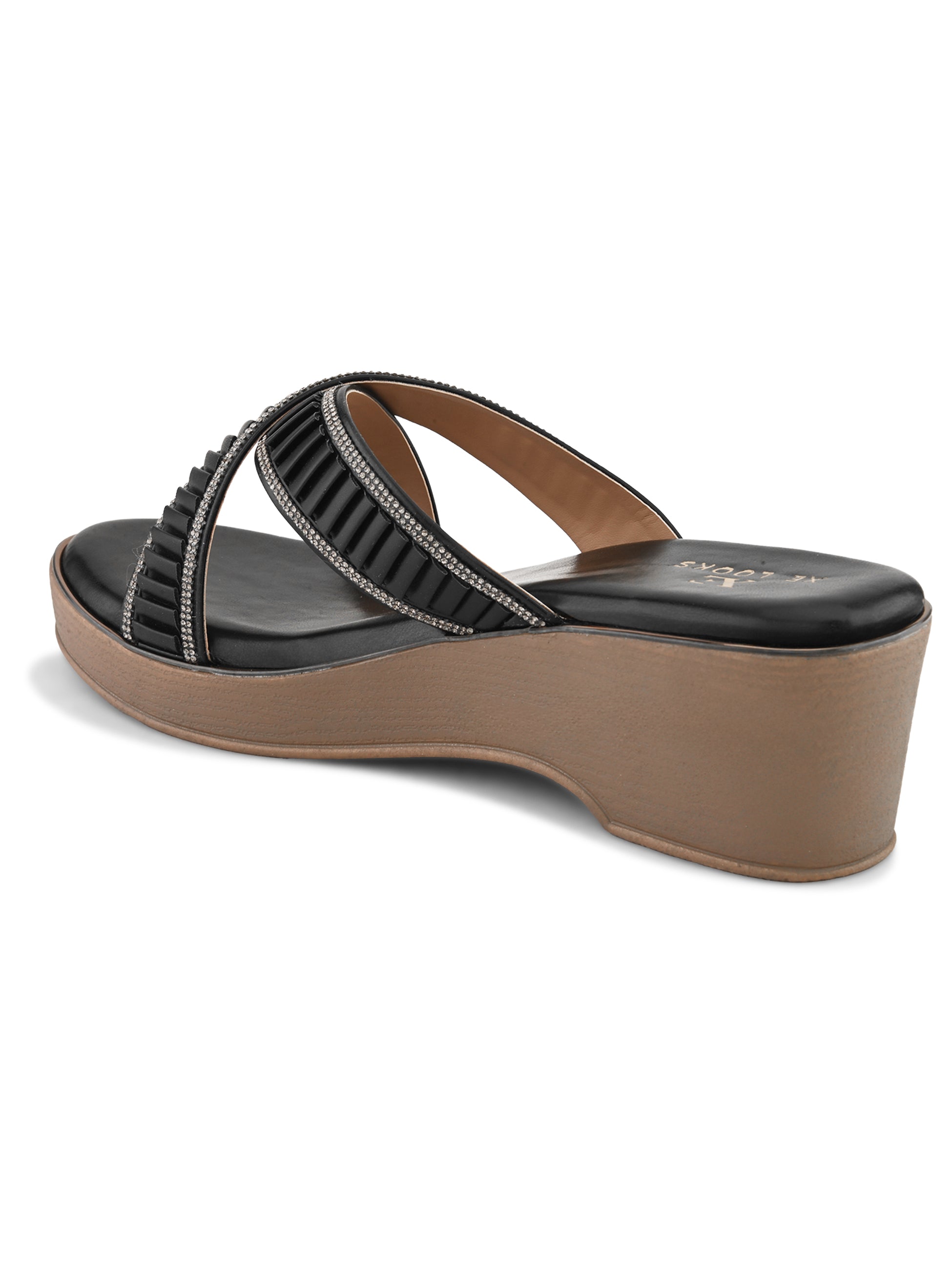 Criss-Cross Wedge Sandals for Women Pleated Straps with Subtle Shine Detailing