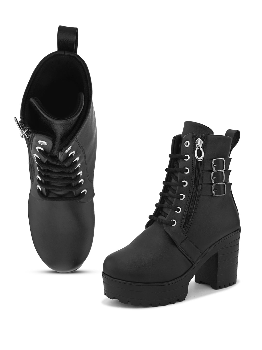 Women’s Triple Buckle Lace-Up Ankle Boots