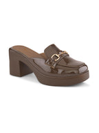 Elegant Patent Mule Loafers with Metal Chain Detail