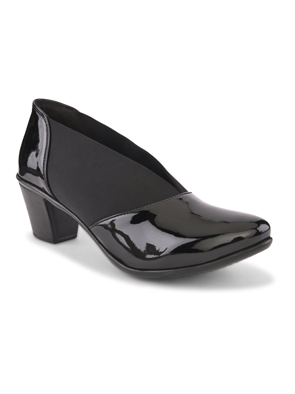 Elasticated Panel Glossy Finish Slip-On Pumps