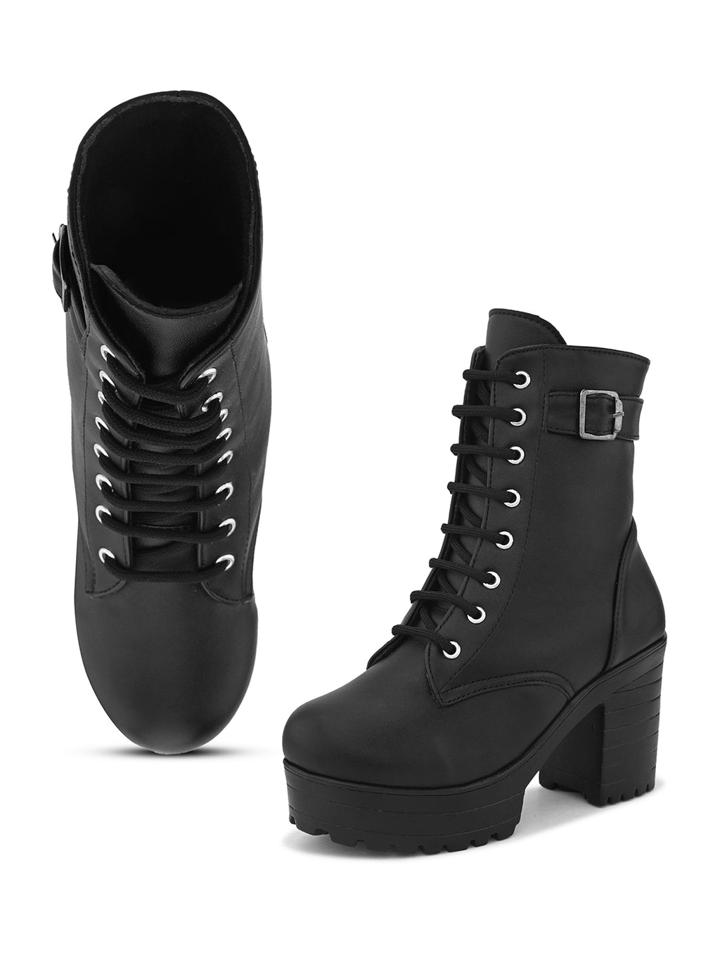 Women’s Buckle Strap Lace-Up Ankle Boots