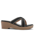 Criss-Cross Wedge Sandals for Women Pleated Straps with Subtle Shine Detailing