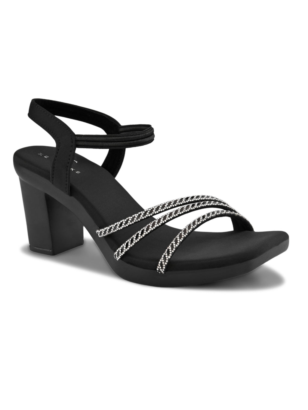 Rhinestone Strappy Soft Cushioned Block Heel Sandals
