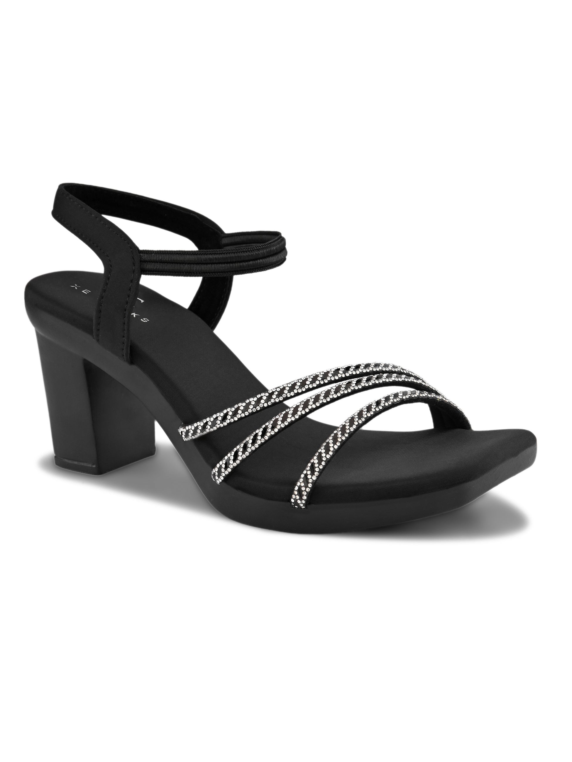 Rhinestone Strappy Soft Cushioned Block Heel Sandals