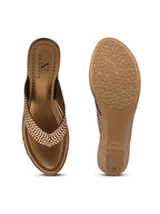 Wedge Thong Sandals Pleated Upper Strap with Subtle Rhinestone Embellishments