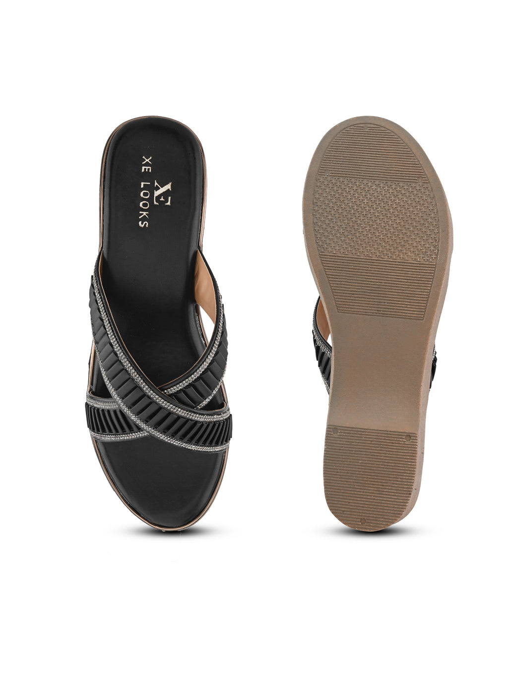 Criss-Cross Wedge Sandals for Women Pleated Straps with Subtle Shine Detailing