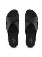 Textured Cross Strap Gold Accent Cushioned Comfort Flat Slippers
