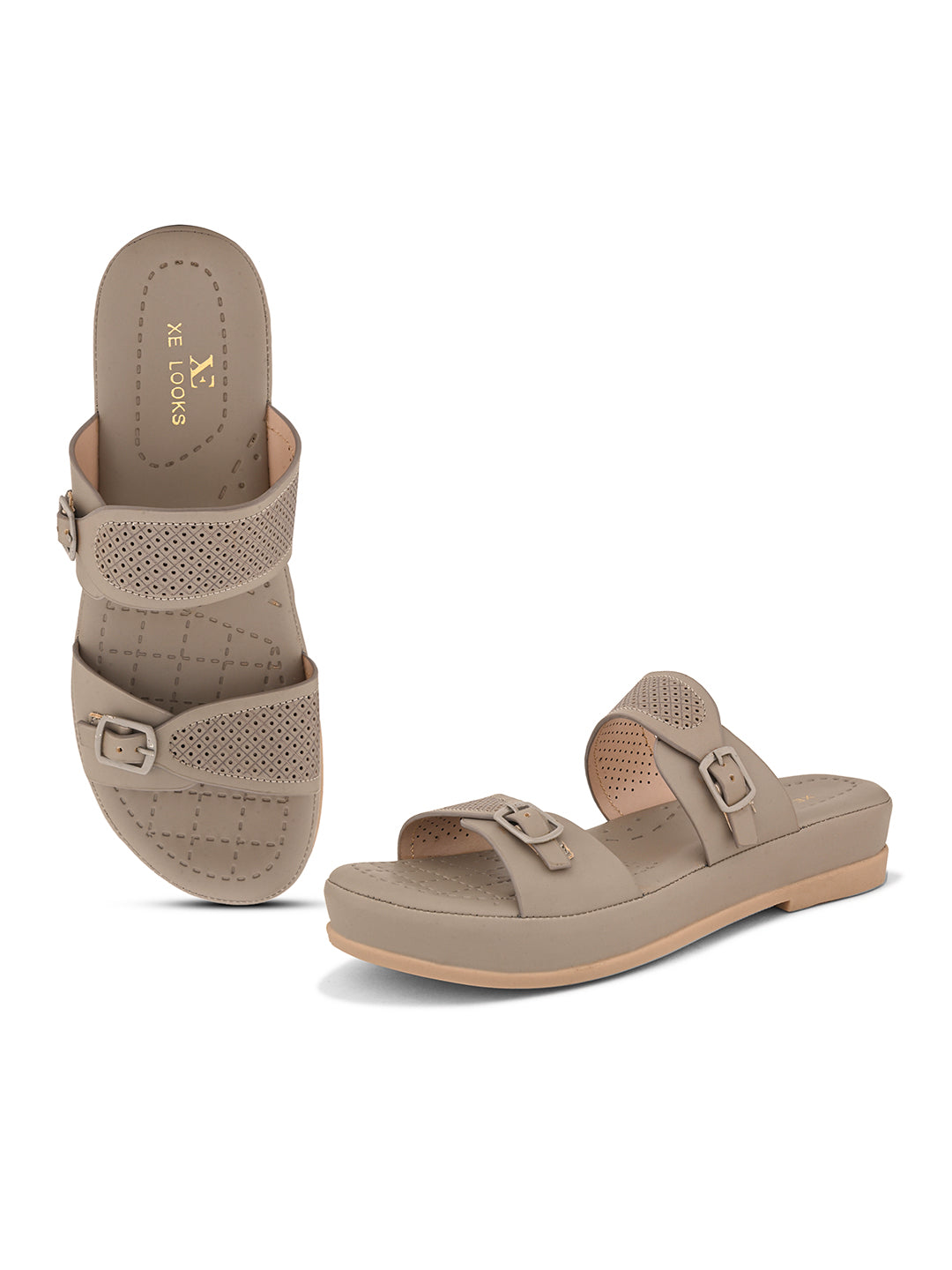 Comfortable Dual-Strap Slippers with Buckle Detail