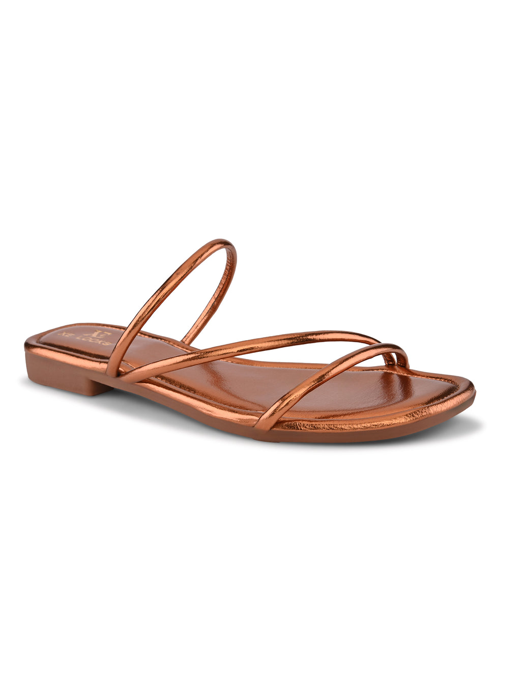METALLIC STRAPPY SQUARE TOE FLAT SANDALS