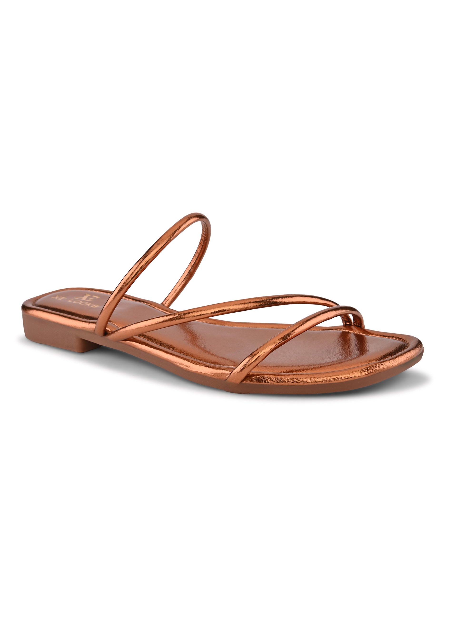 METALLIC STRAPPY SQUARE TOE FLAT SANDALS