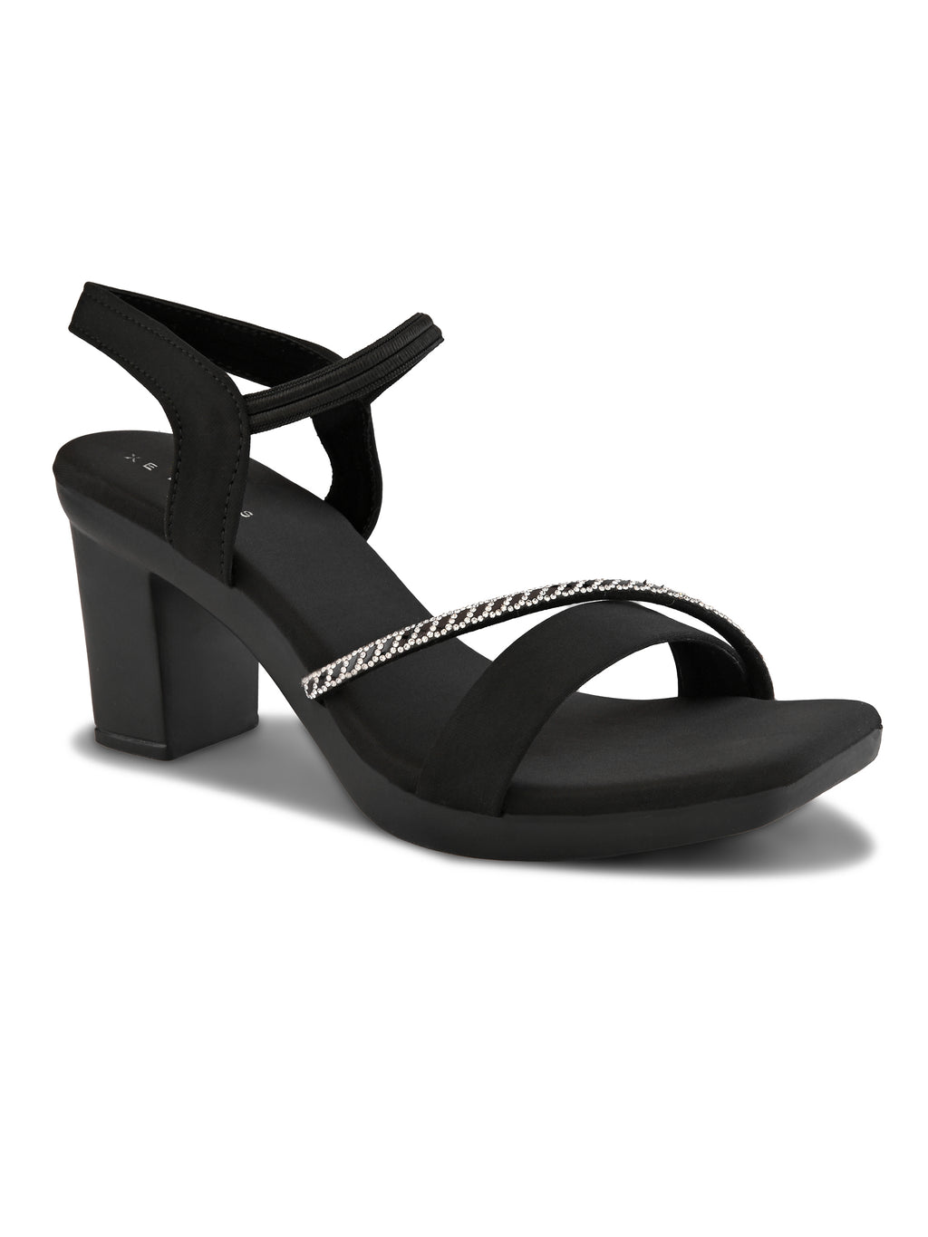 Rhinestone Strap Soft Cushioned Block Heel Sandals