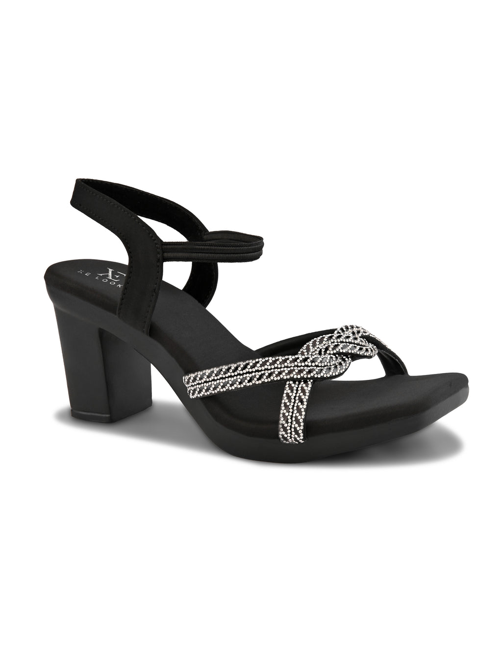 Rhinestone Knot Detail Soft Cushioned Block Heel Sandals