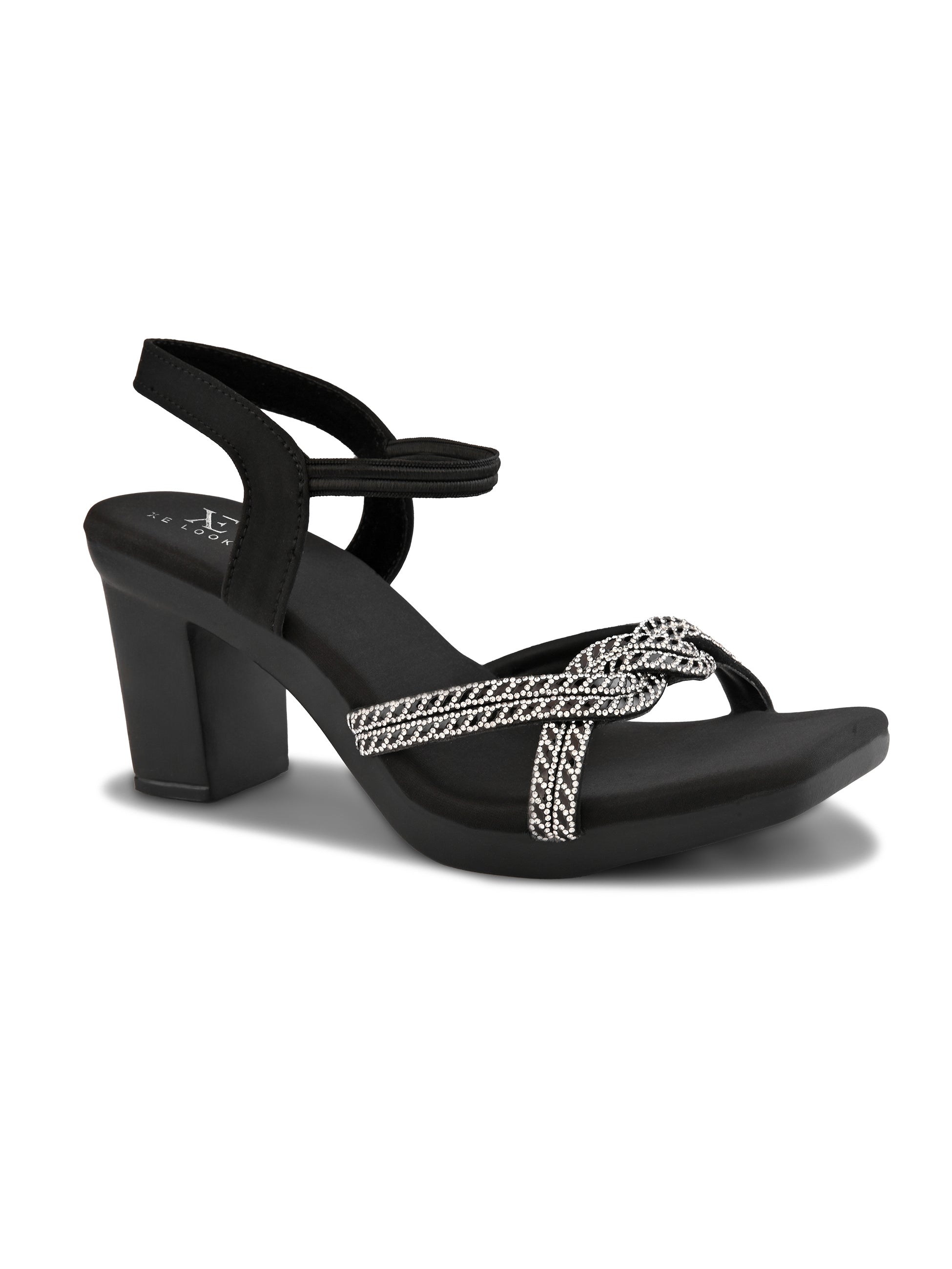 Rhinestone Knot Detail Soft Cushioned Block Heel Sandals