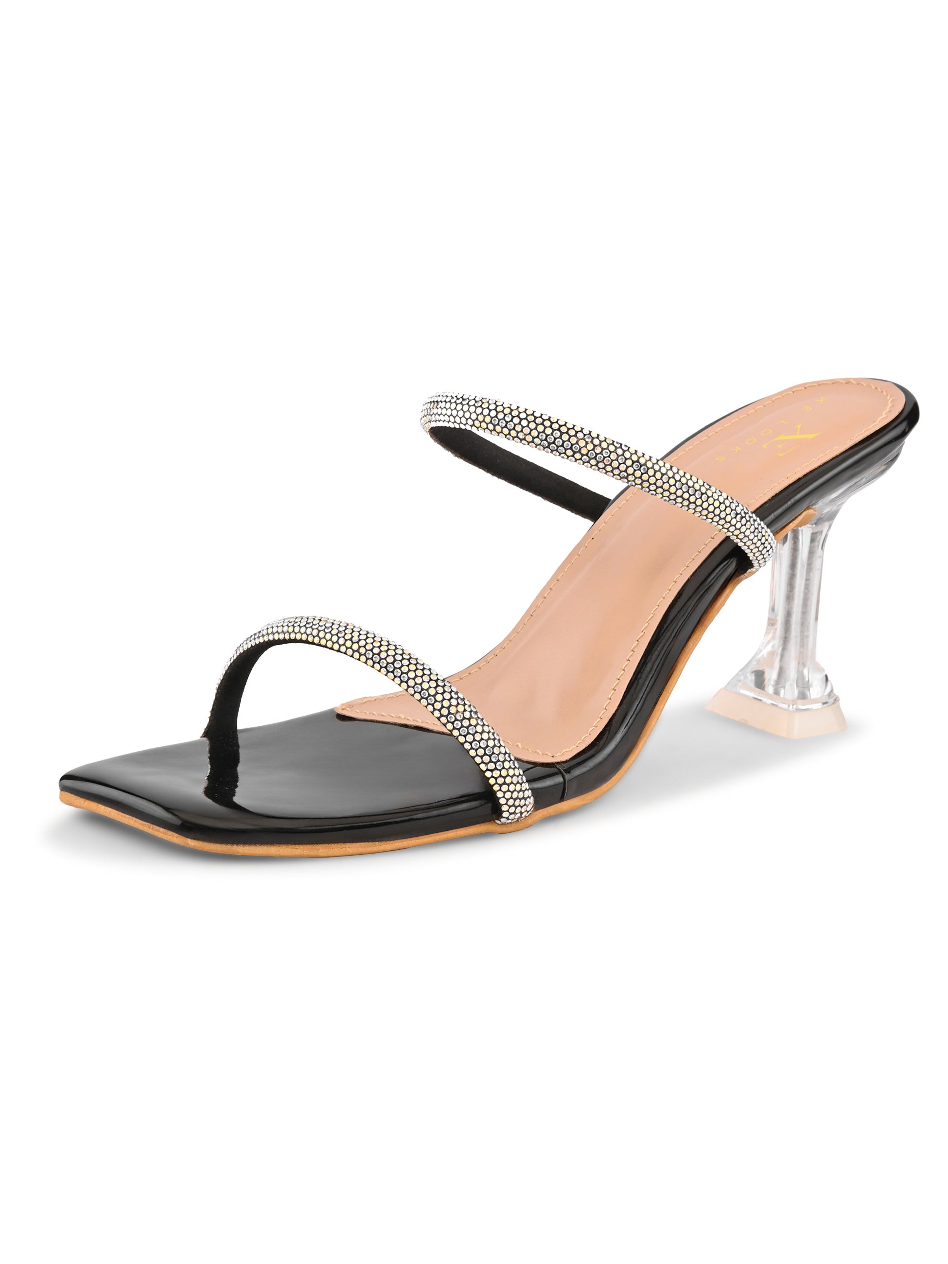 Rhinestone Double Strap Transparent Sculpted Heel Sandals