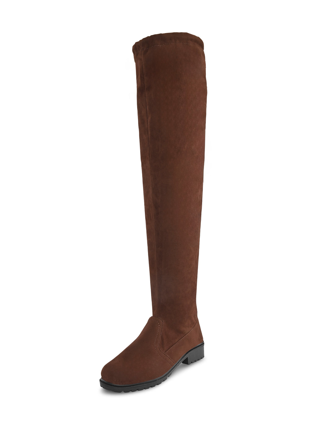 Stretch-Fit Over-the-Knee Low Block Heel Boots