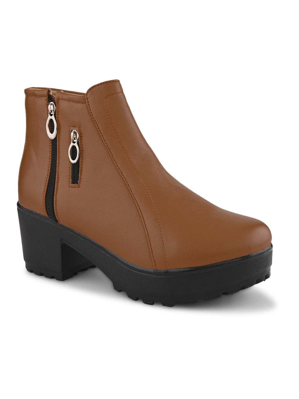 Dual-Zip Chunky Platform Block Heel Ankle Boots