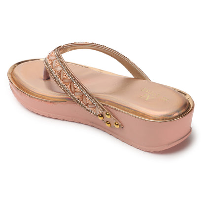 Graceful & Stunning Design Pearl Embellished Fashionable Platform Slippers