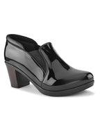 GLOSSY FINISH SLIP-ON BLOCK HEEL LOAFERS