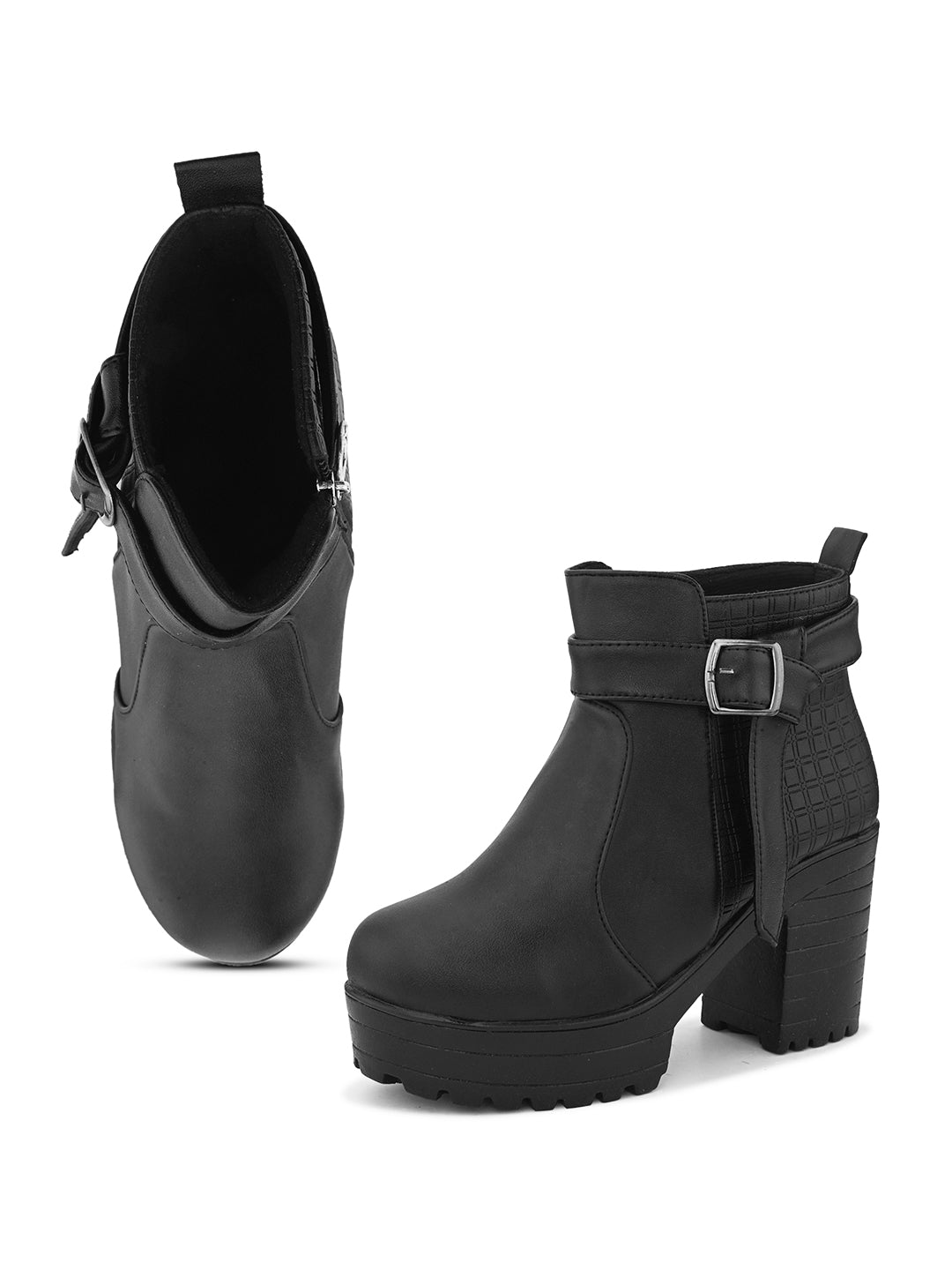 Comfortable & Trendy Zipper Black Block Heel Boots