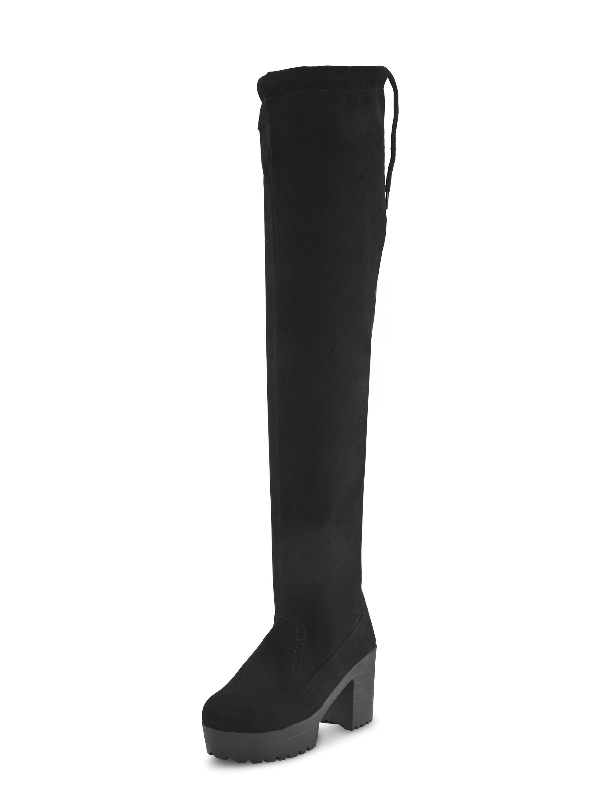 Stretch-Fit Over-the-Knee Platform Block Heel Boots