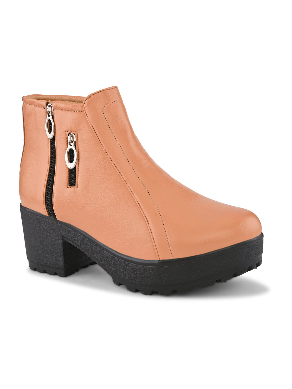 DUAL ZIP CHUNKY BLOCK HEEL PLATFORM ANKLE BOOTS