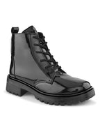 Glossy Lace-Up Side Zip Chunky Sole Ankle Boots