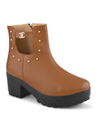 Studded Cutout Accent Platform Block Heel Ankle Boots