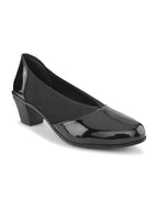 Glossy Almond Toe Stretch Panel Slip-On Pumps