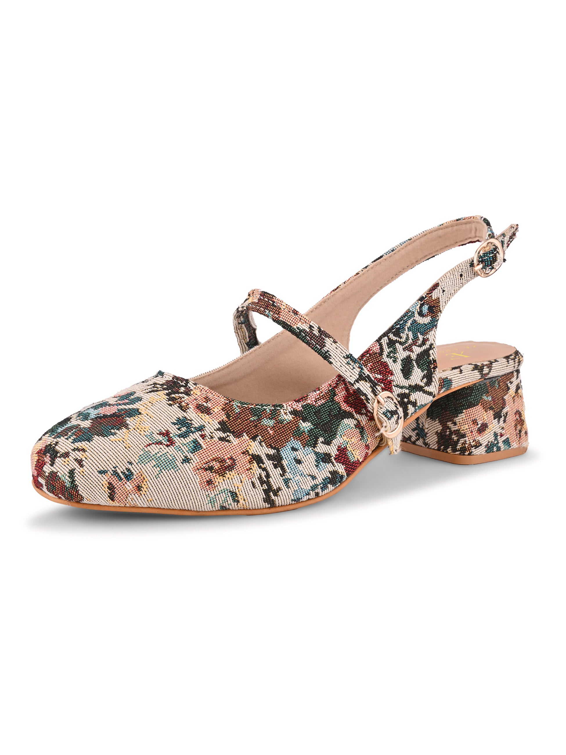 Textured Buckle Accent Slingback Block Heel Pumps