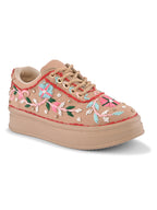 Embroidered Floral Lace-Up Platform Sneakers
