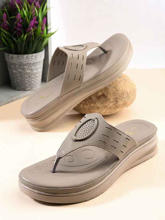 Slip-On Comfort Slippers with Textured Buckle Detail