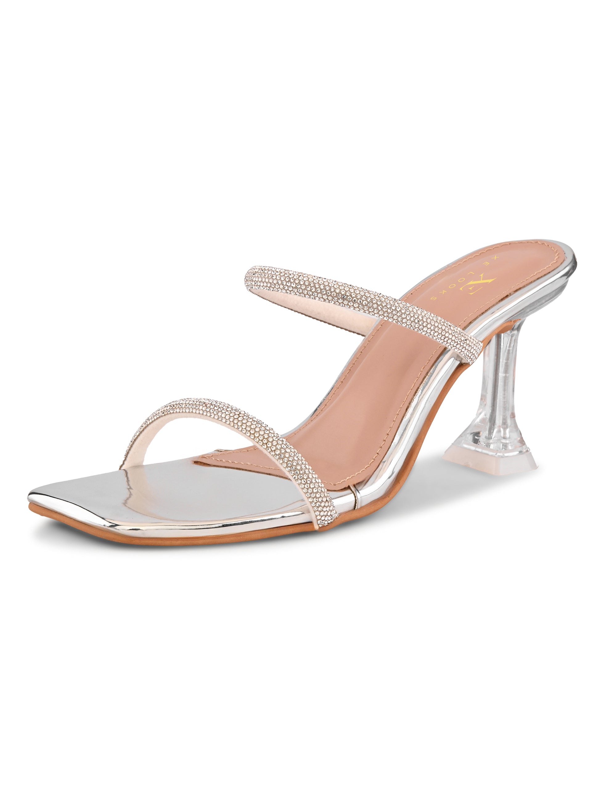 Rhinestone Double Strap Transparent Sculpted Heel Sandals