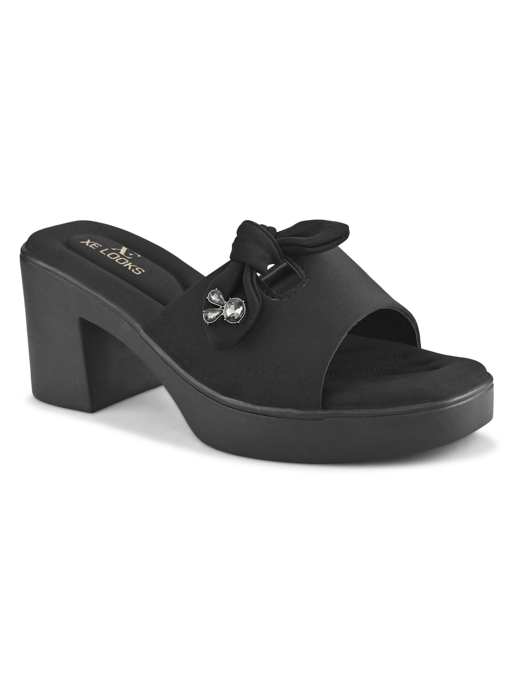 Bow Accent Cushioned Slip-On Block Heel Sandals