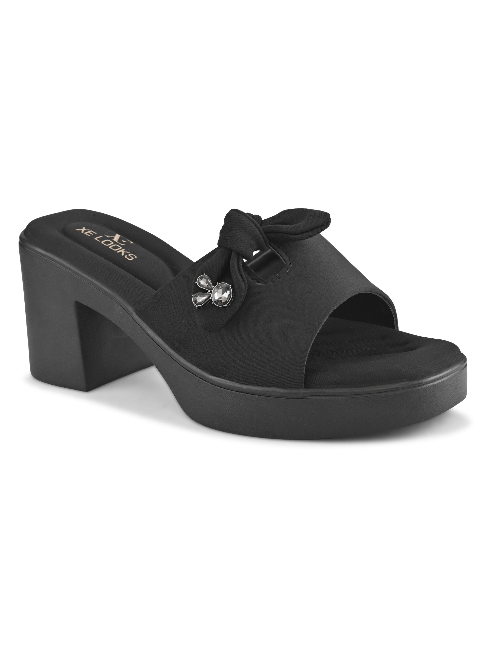 Bow Accent Cushioned Slip-On Block Heel Sandals