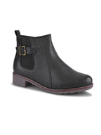 Buckle Accent Side Elastic Low Block Heel Ankle Boots