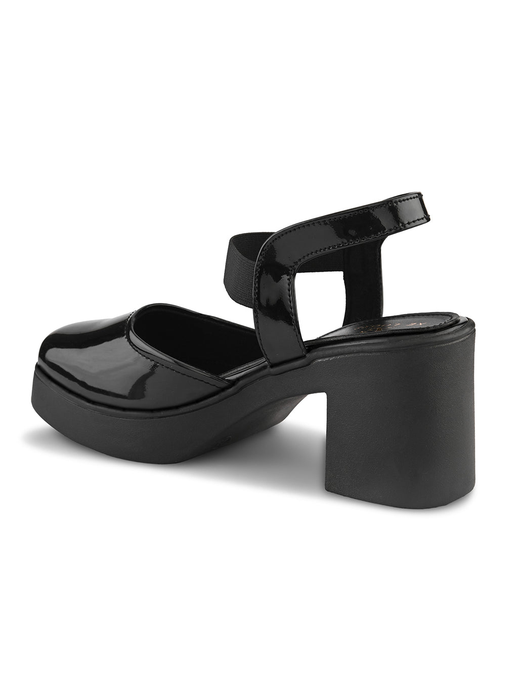 Classic Patent Block Heel Pumps with Backstrap Soft Cushioned Formal Shoes
