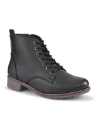 Lace Up Side Zip Cushioned Low Block Heel Ankle Boots