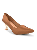 Textured Pointed Toe Sculpted Heel Slip-On Pumps