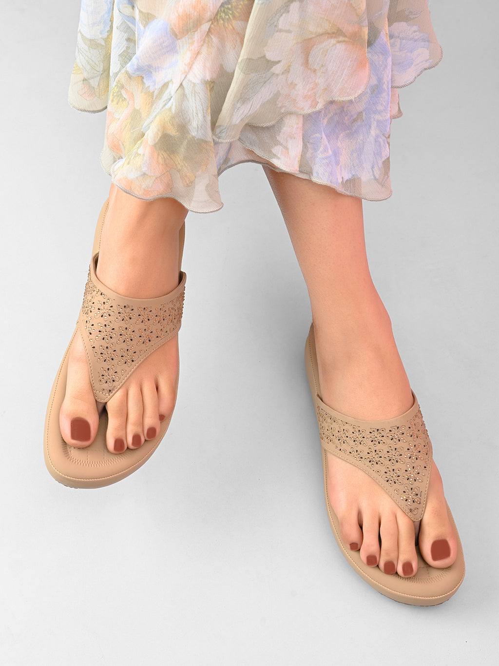 Soft Toe-Ring  Embellished Comfort Wedge Slippers