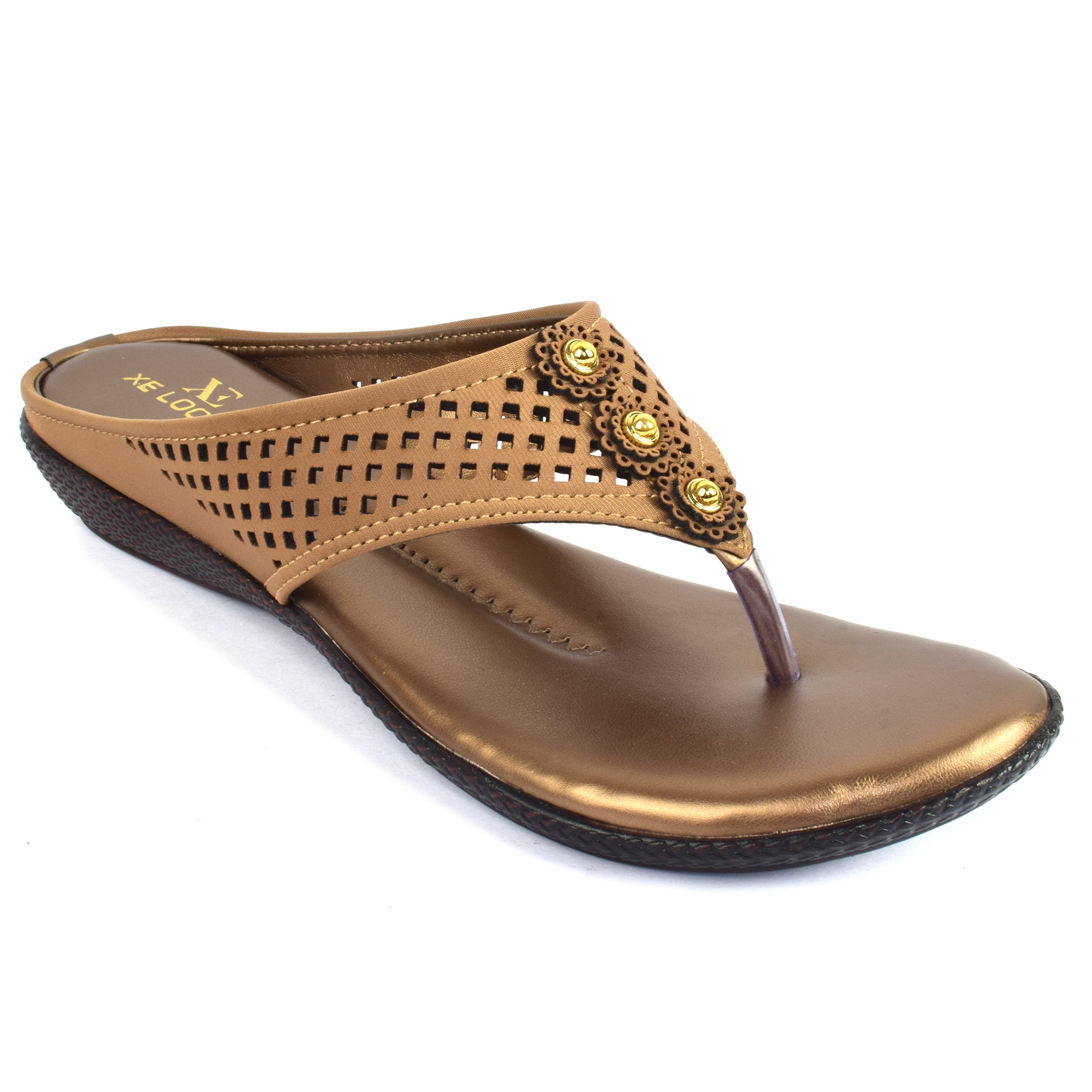 Graceful & Eye-Catching Lazer Design Studded Comfort Flat Slippers