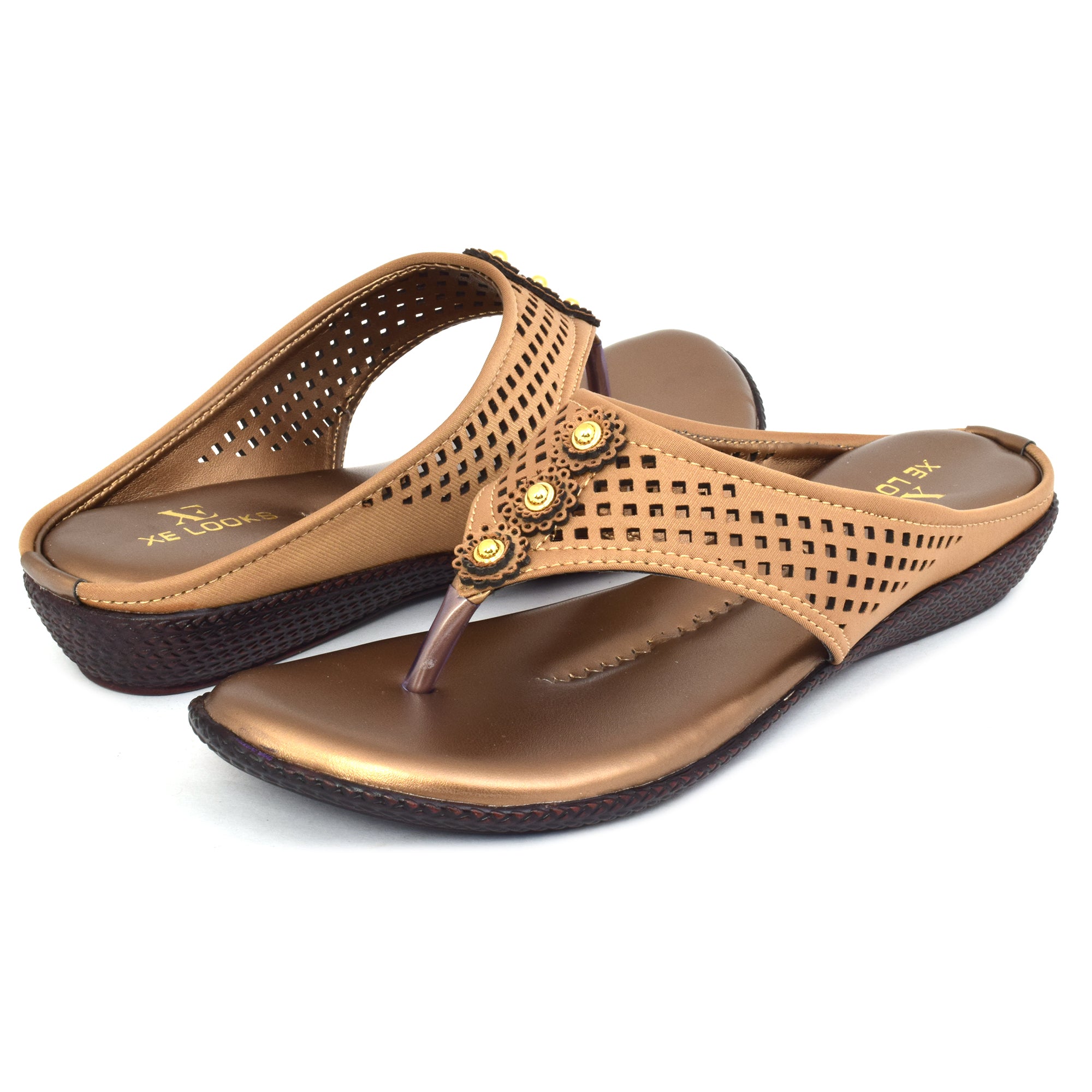 Graceful & Eye-Catching Lazer Design Studded Comfort Flat Slippers